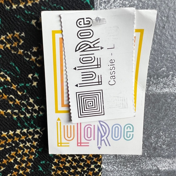 LuLaRoe Cassie Skirt Large Black with green and yellow print - Picture 2 of 5